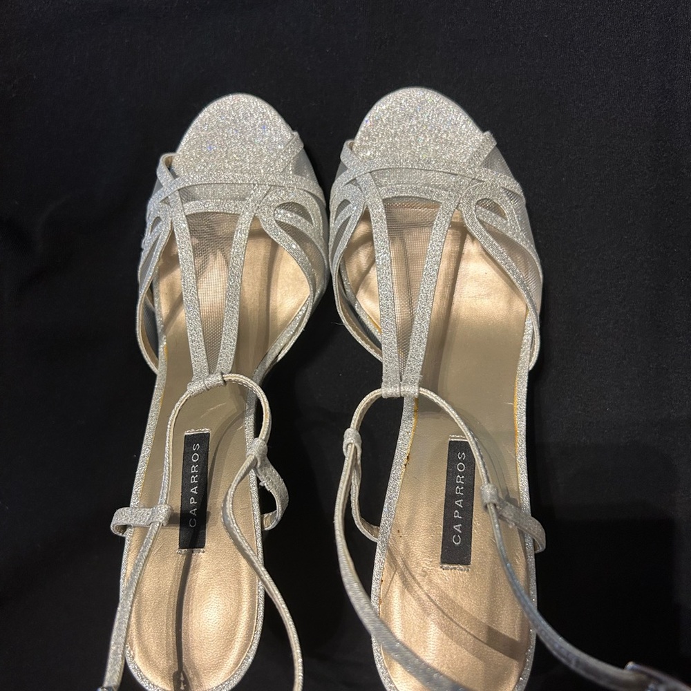 Caparros Glittering Silver Strappy Heels